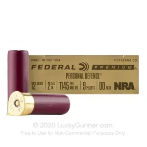 12 Gauge - 2-3/4" 9 Pellets 00 Buckshot - Federal Personal Defense NRA - 5 Rounds