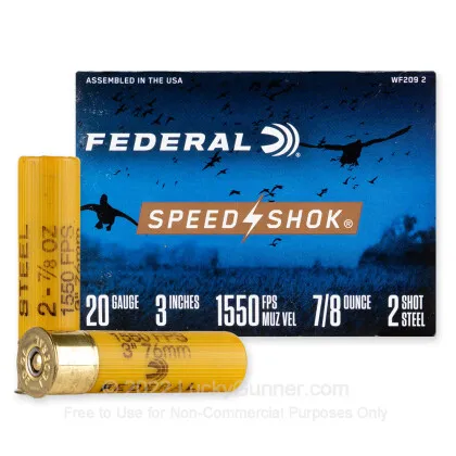20 Gauge - 3" 7/8oz. #2 Steel Shot - Federal Speed-Shok - 25 Rounds