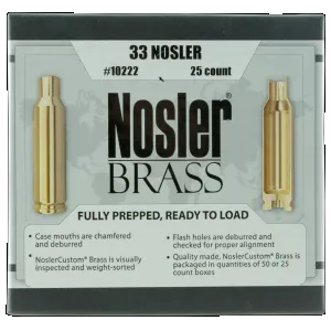 Nosler Unprimed Cases, Nos 10222 Custom Brass 33 Nosler 25