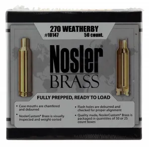 Nosler Unprimed Cases, Nos 10147 Custom Brass 270 Wthby 50