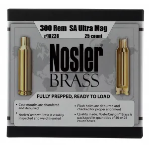Nosler Unprimed Cases, Nos 10228 Custom Brass 300 Rem Sa Um 25