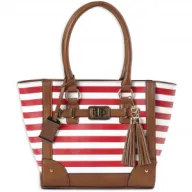Bulldog Cases Tote Style Purse Holster, Cherry Red and White Stripe Color, Leather BDP-051
