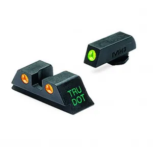 MEPROLIGHT Tru-Dot Tritium Fiber Optic Green,Orange Front & Rear Iron Sight for Glock 9mm,357 SIG,45 GAP,40 S&W (ML10224O)
