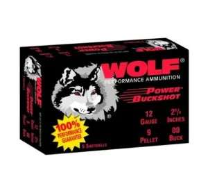 Wolf Power Buckshot 12ga 2 3/4 00 Buck 9 Pellet 5 Round Box