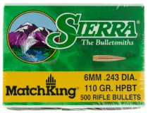 Sierra MatchKing 6mm 110 gr HPBT Rifle Bullet, 500/box - 1575C